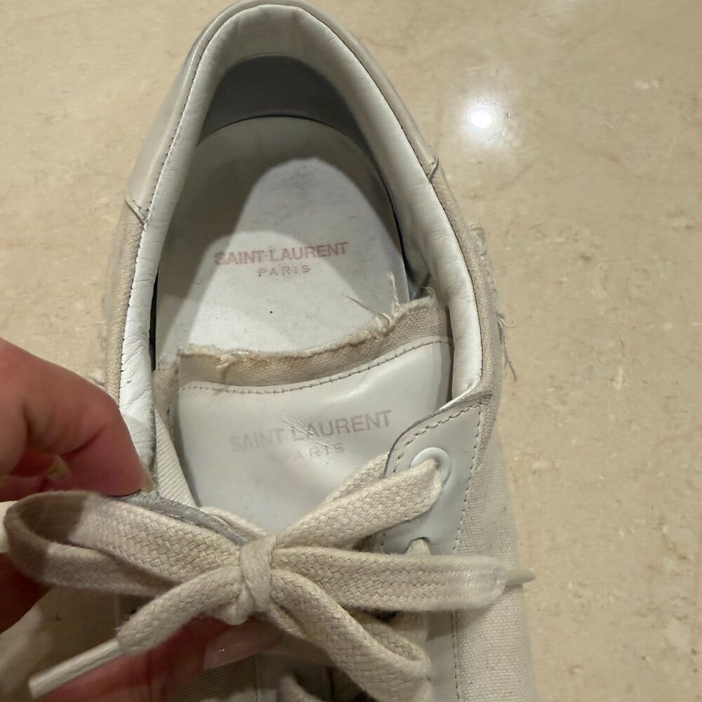 Saint Laurent Andy Shoe Distressed Canvas Classic Court Sneakers SZ 9, Off White - Picture 7 of 7